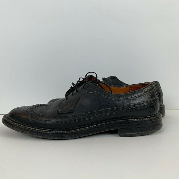 Keith Highlanders Long Wingtip Oxfords Vtg Leather Lace Up Black 12821R Size 9 - Picture 1 of 7